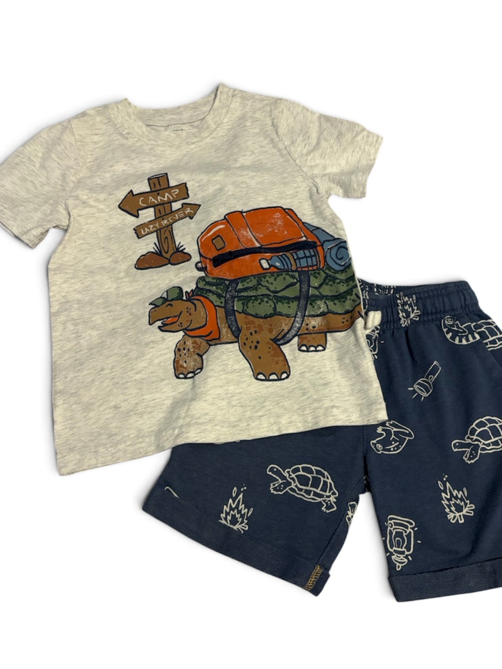 Carter's Heather Gray Tee with Navy Turtle Camper Shorts Set